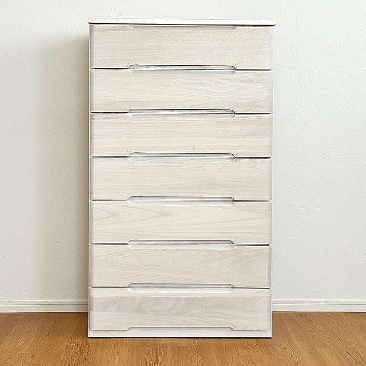 74幅7段 チェスト ホワイト 白 衣類 収納 チェスト タンス たんす 桐材 天然木 国産 大川家具 完成品 大容量