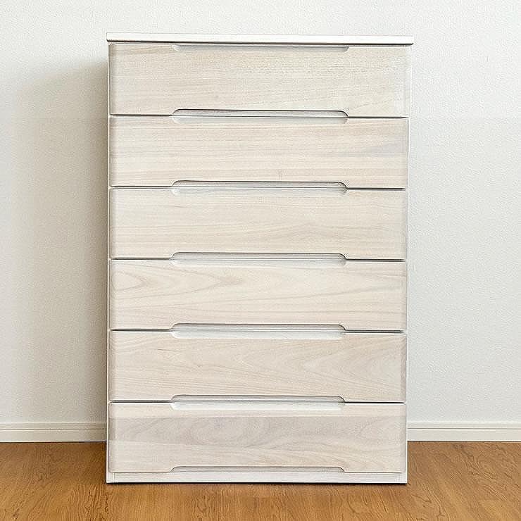 74幅6段 チェスト ホワイト 白 衣類 収納 チェスト タンス たんす 桐材 天然木 国産 大川家具 完成品 大容量