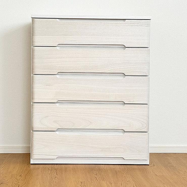 74幅5段 チェスト ホワイト 白 衣類 収納 チェスト タンス たんす 桐材 天然木 国産 大川家具 完成品 大容量