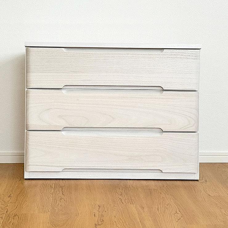 74幅3段 チェスト ホワイト 白 衣類 収納 チェスト タンス たんす 桐材 天然木 国産 大川家具 完成品 大容量