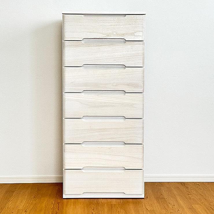 56幅7段 チェスト ホワイト 白 衣類 収納 チェスト タンス たんす 桐材 天然木 国産 大川家具 完成品 大容量