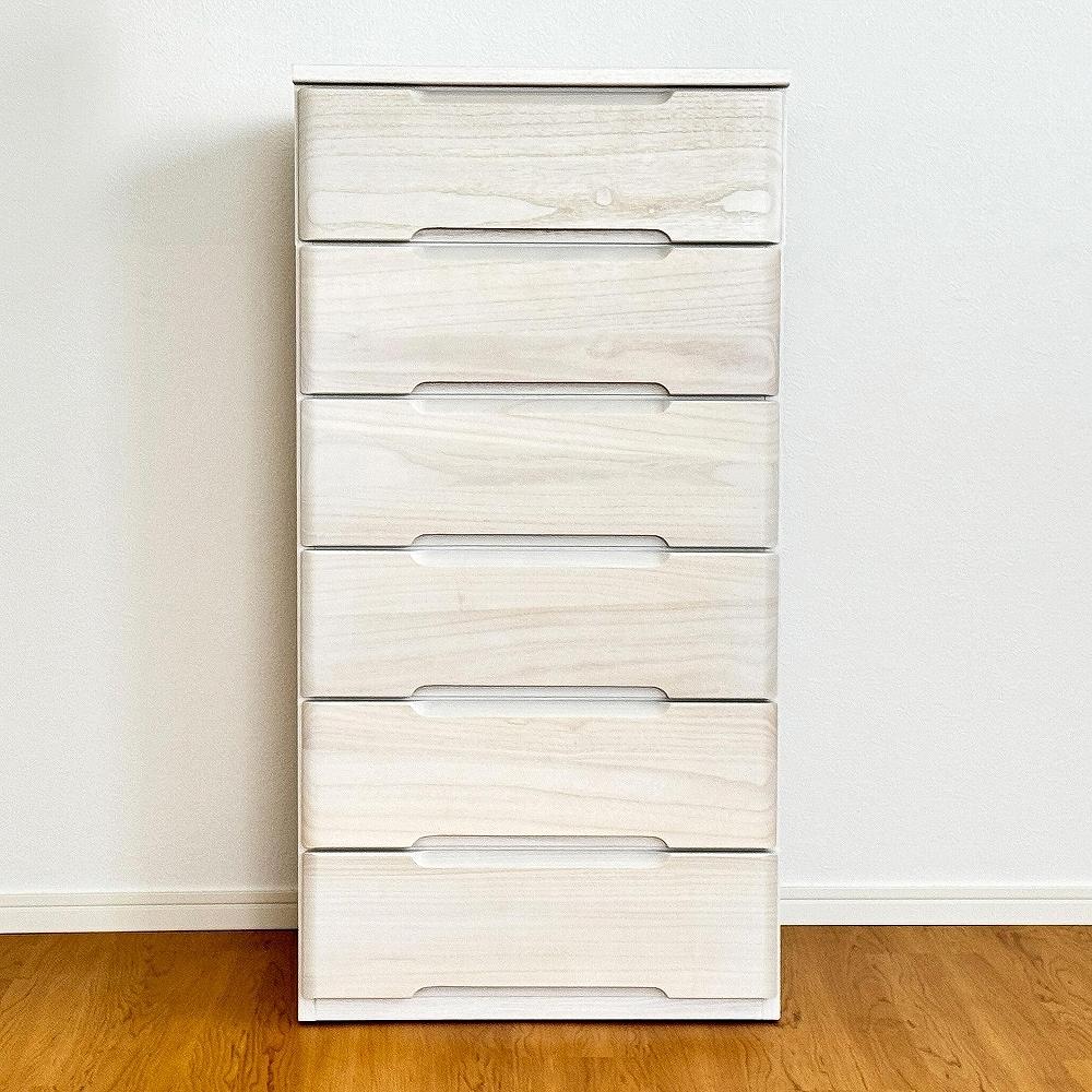 56幅6段 チェスト ホワイト 白 衣類 収納 チェスト タンス たんす 桐材 天然木 国産 大川家具 完成品 大容量