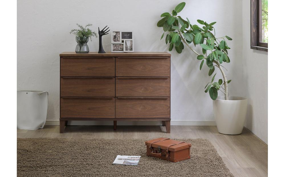 大川家具 幅120cm 3段 チェスト ウォールナット -leo-レオ