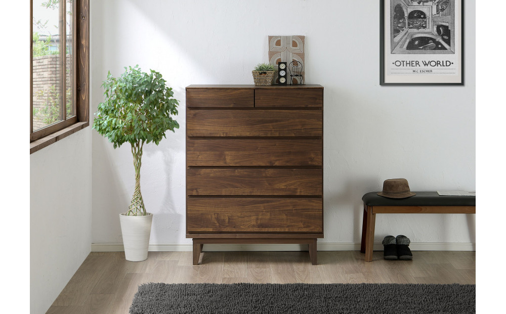 【ウォールナット】大川家具 幅90cm 5段 チェスト -ramsey-ラムジー