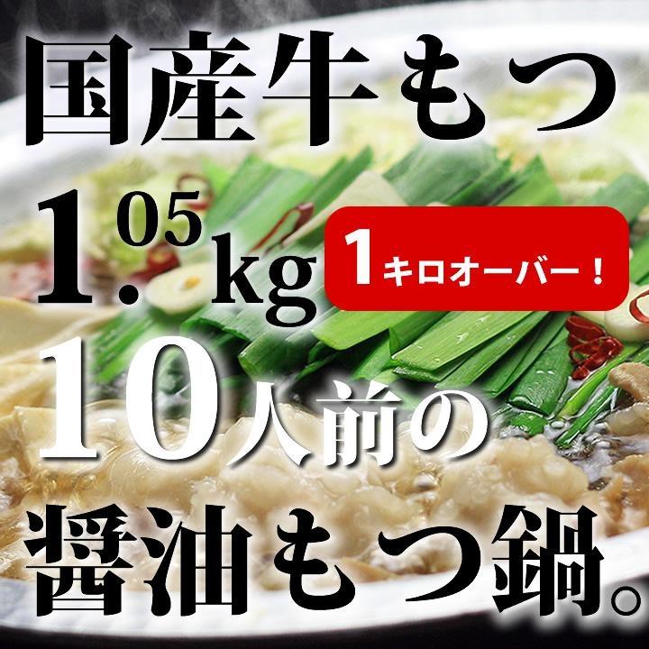 国産牛もつ1kgオーバー！九州醤油もつ鍋 10人前[牛もつ1.05kg／九州醤油スープ付]