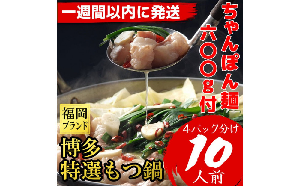 【超特急便5日以内に発送】「10人前！」博多特選もつ鍋(プリプリの国産牛小腸のみ使用・醤油味）福岡ブランド