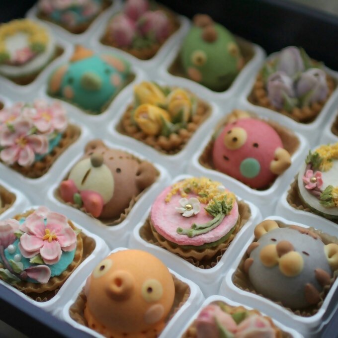 DC-013_ベイビー どうぶつまんじゅう＆あんフラワークッキー 食べられるお花！あんこのお花！【風呂敷ラッピング】　和菓子（計20個）