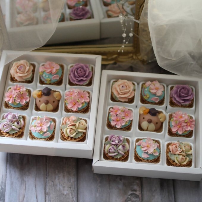 DC-014_卒業式あんフラワー&学帽クマさんまんじゅう　フラワータルト 食べられるお花！あんこのお花！【風呂敷ラッピング】和菓子（計9個）