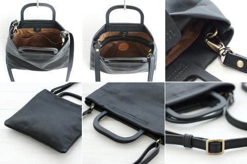 BE-013　大人のサコッシュ 2wayレザーショルダーバッグ Square/S（ブラック）