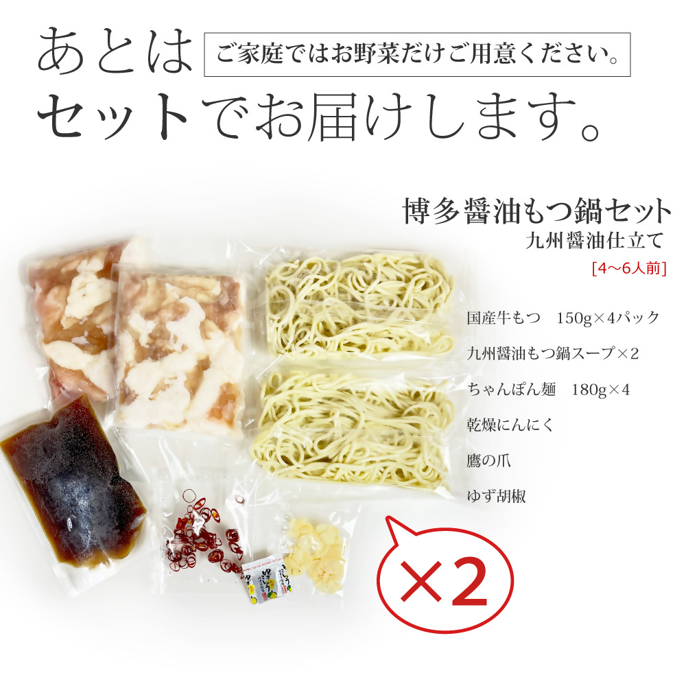 CW-022_博多もつ鍋セット(九州醤油仕立て) 4～6人前 国産牛もつ600g