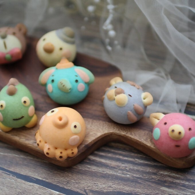 DC-013_ベイビー どうぶつまんじゅう＆あんフラワークッキー 食べられるお花！あんこのお花！【風呂敷ラッピング】　和菓子（計20個）