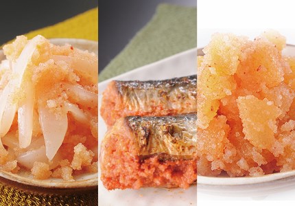 AQ-007 明太子屋がこだわった　おかず明太子　Bセット(いか明太子・数の子明太子・いわし明太子)