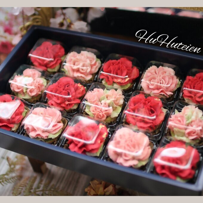 DC-007_あんフラワークッキー（カーネーション）15個入り フラワータルト　食べられるお花！あんこのお花！【風呂敷ラッピング】和菓子