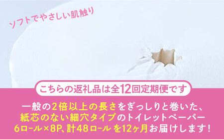 【全12回定期便】【細穴タイプ】トイレットペーパー ダブル 長巻き 65m 6ロール×8パック エコ コアレス 《豊前市》【大分製紙】 [VAA045] 通常配送（北海道・沖縄・離島を除く）