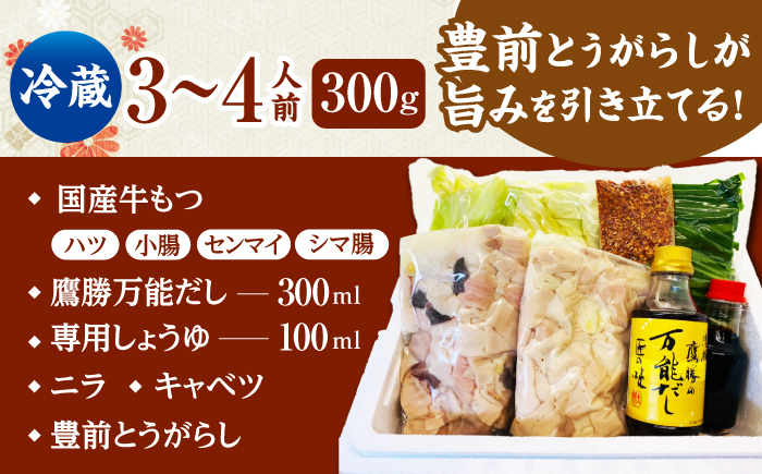 【くぼて鷹勝　卜仙の郷】鷹勝 和風もつ鍋セット（３～４人前）300g 【株式会社鷹勝カレント】　《豊前》　熊本産 博多 国産 牛もつ鍋 モツ ホルモン 九州 グルメ [VAK015]