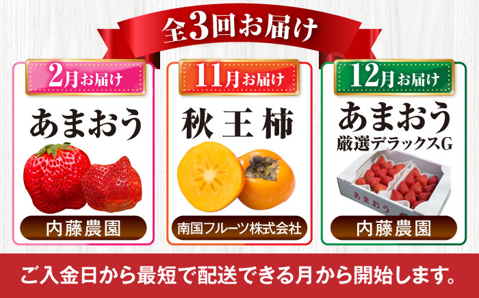 【全3回定期便】フルーツ定期便 5万円コース (あまおう2種＆柿) 《豊前市》【豊前市定期便】 [VZZ015]