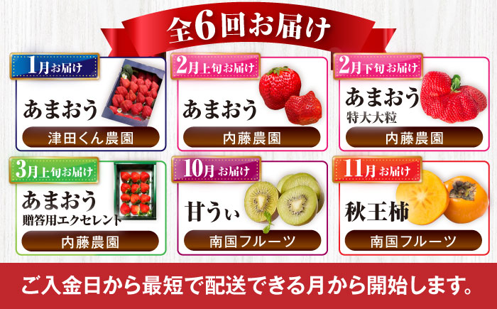 【全6回定期便】フルーツ定期便 8万5千円コース(あまおう4種＆キウイ＆柿) 《豊前市》【豊前市定期便】 [VZZ023]