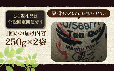 【全12回定期便】ペルーコーヒー 浅煎り 250g×2《豊前市》【稲垣珈琲】珈琲 コーヒー 豆 粉 有機 [VAS205]