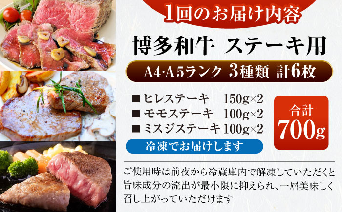 【全12回定期便】【A4～A5ランク】博多和牛 ステーキ3種(ヒレ150g、ミスジ100g、モモ100g）各2枚 《豊前市》【株式会社木村食品】 ヒレ肉 フィレ もも肉 [VDZ079]