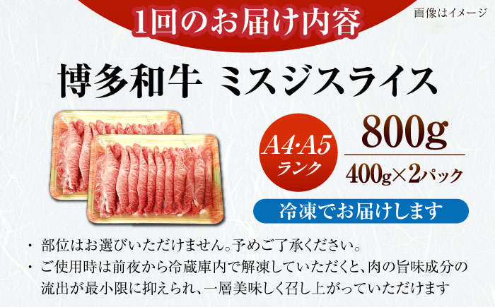 【全2回定期便】【A4～A5ランク】博多和牛  ミスジスライス 800g（400g×2） 《豊前市》【株式会社木村食品】 希少部位 しゃぶしゃぶ みすじ [VDZ136]
