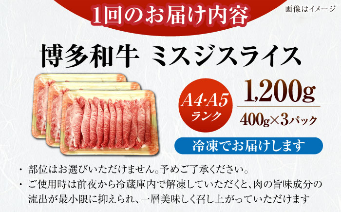 【全2回定期便】【A4～A5ランク】博多和牛  ミスジスライス 1.2kg（400g×３） 《豊前市》【株式会社木村食品】 希少部位 しゃぶしゃぶ みすじ [VDZ140]