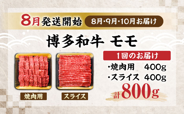【全3回定期便】博多和牛 モモ 焼肉用・スライス 800g(各400g)【8月発送開始】《豊前市》【JA全農ミートフーズ株式会社】牛肉 肉 おすすめ 人気 [VET014]