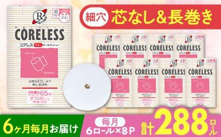 【全6回定期便】【細穴タイプ】トイレットペーパー ダブル 長巻き 65m 6ロール×8パック エコ コアレス 《豊前市》【大分製紙】 [VAA044] 通常配送（北海道・沖縄・離島を除く）