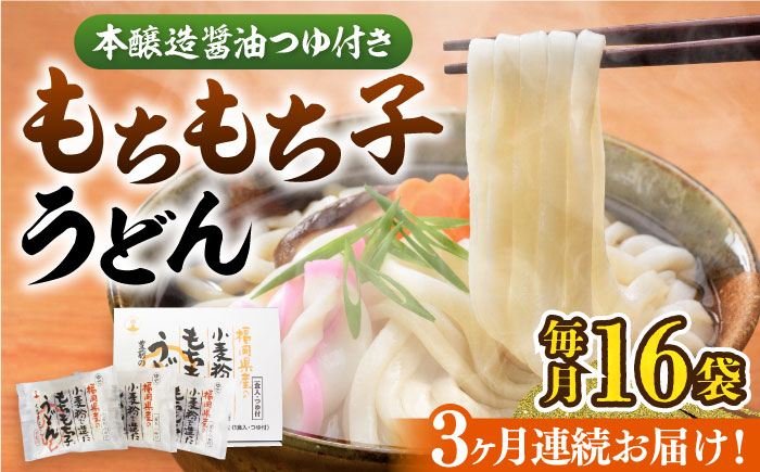 【全3回定期便】もちもち子うどん(16食入り)《豊前市》【富士菊】うどん 麺 [VAI067]