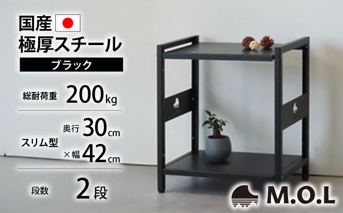 M.O.L アイアンシェルフ 2段 幅42cm×奥行30cm ブラック MOL-XS422(BK) 《豊前市》【ミナト電機工業株式会社】家具 棚 組み立て インテリア [VBZ034]