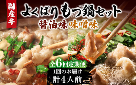 【全6回定期便】国産牛 よくばりもつ鍋 セット 醤油味2人前＆みそ味2人前（計4人前）〆はマルゴめん 福岡県産の米粉麺《豊前市》【株式会社マル五】 [VCL139]