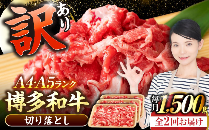 【全2回定期便】【訳あり】【A4～A5ランク】博多和牛 切り落とし 1.5kg（500g×3個）《豊前市》【株式会社木村食品】国産 黒毛和牛 牛丼 肉じゃが [VDZ048]