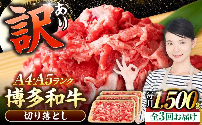 【全3回定期便】【訳あり】【A4～A5ランク】博多和牛 切り落とし 1.5kg（500g×3個）《豊前市》【株式会社木村食品】国産 黒毛和牛 牛丼 肉じゃが [VDZ049]