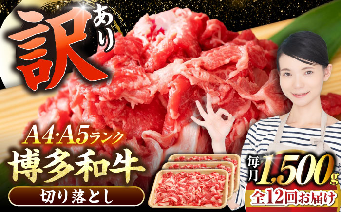 【全12回定期便】【訳あり】【A4～A5ランク】博多和牛 切り落とし 1.5kg（500g×3個）《豊前市》【株式会社木村食品】国産 黒毛和牛 牛丼 肉じゃが [VDZ051]