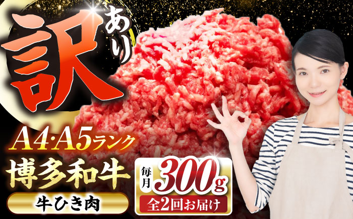 【全2回定期便】【訳あり】 博多和牛 100％ ミンチ (挽肉) 300g 《豊前市》【株式会社木村食品】 ひき肉 牛肉 ハンバーグ [VDZ088]