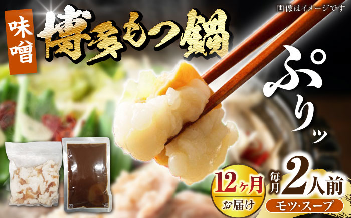 【全12回定期便】博多 味噌 もつ鍋 2人前 《豊前市》【株式会社木村食品】 もつなべ モツ鍋 みそ [VDZ115]