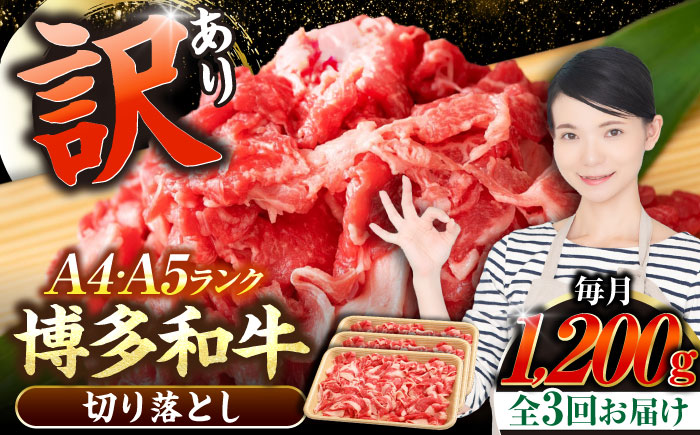 【全3回定期便】【訳あり】【A4～A5ランク】博多和牛  切り落とし 1.2kg（400g×３個） 《豊前市》【株式会社木村食品】 国産 カレー 肉じゃが [VDZ121]