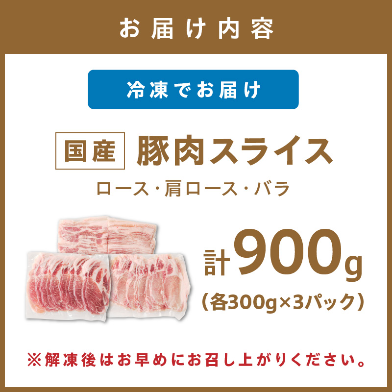 国産豚肉スライス1.5mm ロース・肩ロース・バラ 各300g【034-0039】