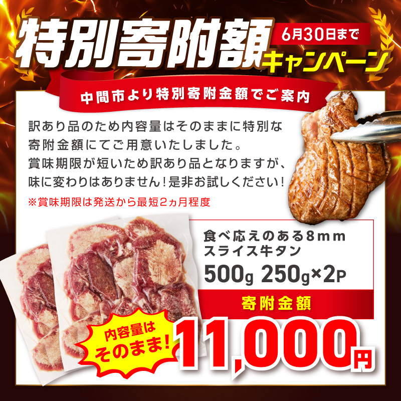 食べ応えのある8mm スライス牛タン 250g×2 計500g【034-0094】