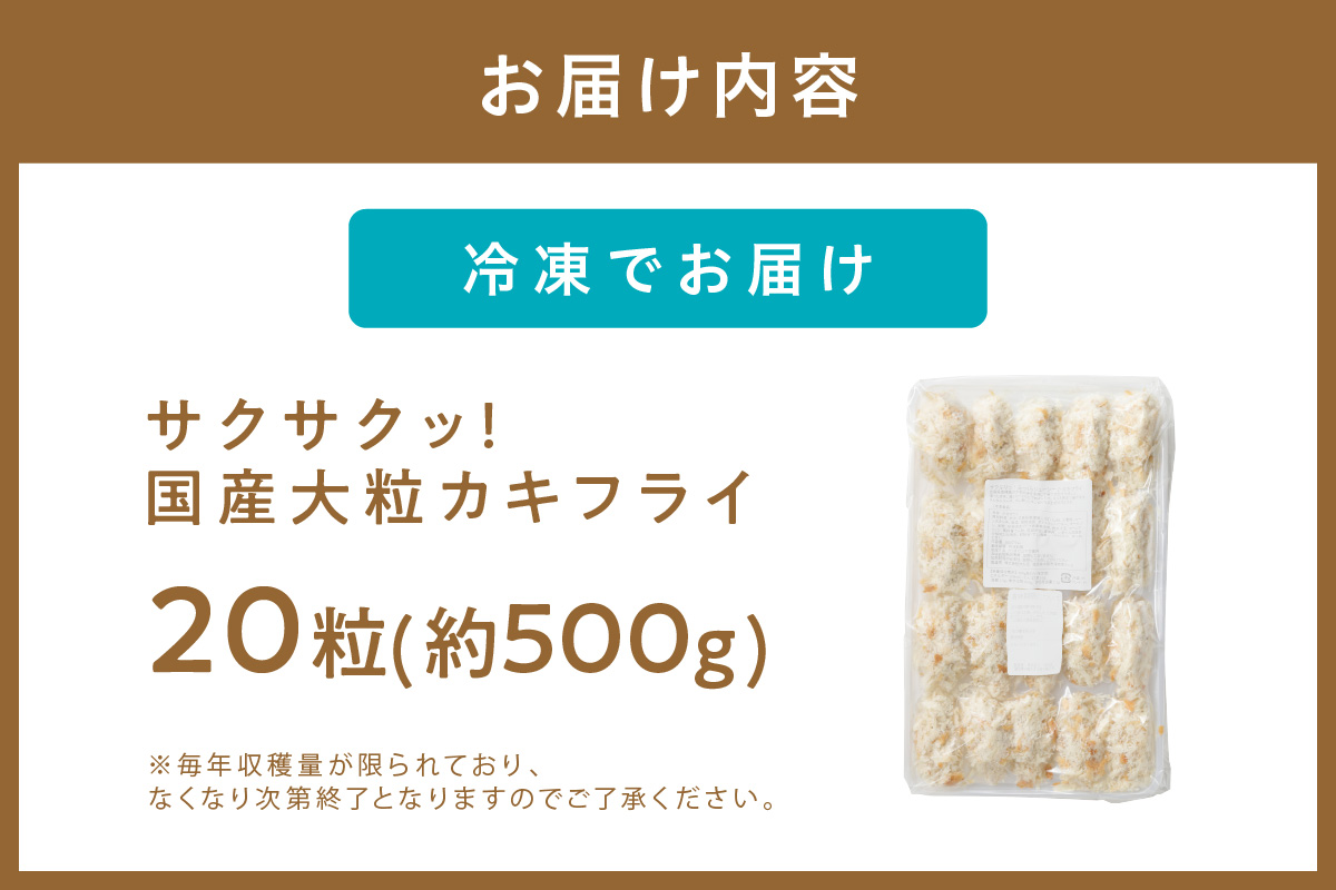 サクサクッ!　国産大粒カキフライ20粒 牡蠣フライ 冷凍 大粒【001-0066】