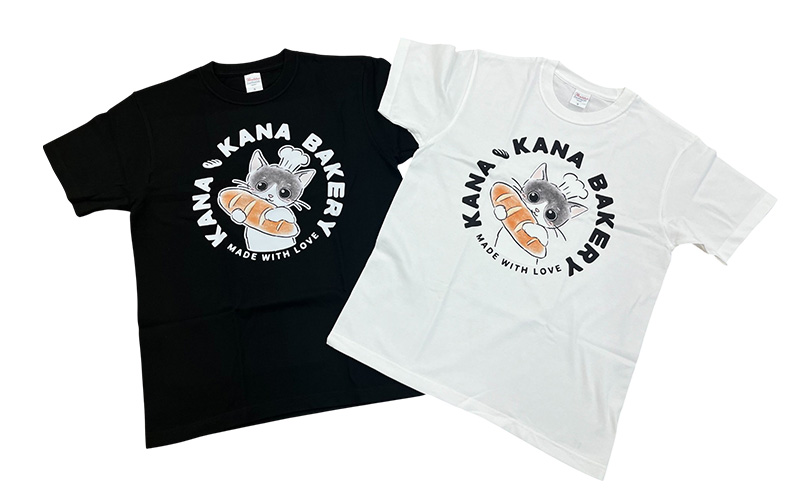 Tシャツ 猫の愛護活動を応援！白Tシャツ「パン持ちデザイン」：Lサイズ