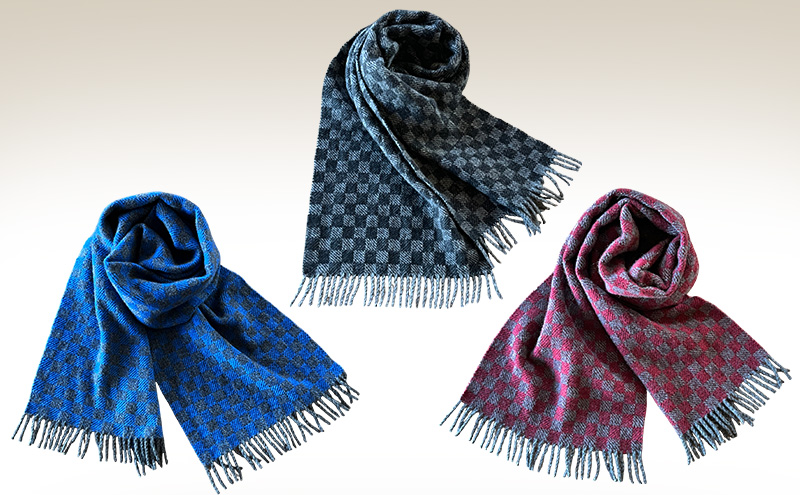 マフラー カシミヤマフラー（ブロックチェック） ワインレッド×チャコールグレー カシミヤ100% 手織りマフラー カシミヤ 男女兼用 冬 雑貨