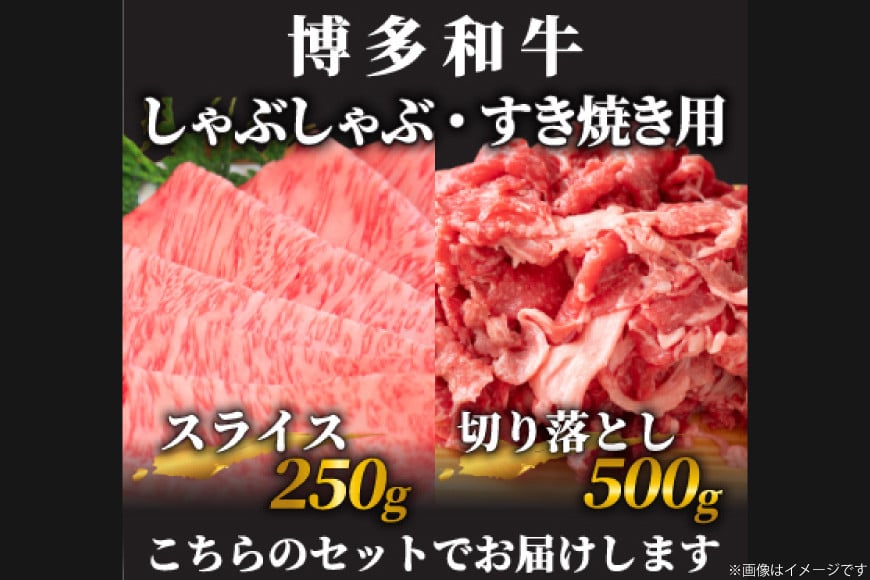 訳あり 博多和牛 A4以上 しゃぶしゃぶ すき焼き スライス 250g & 切り落とし 500g 計750g【部位おまかせ】/ MEAT PLUS / 福岡県 筑紫野市 [21760211] 牛肉