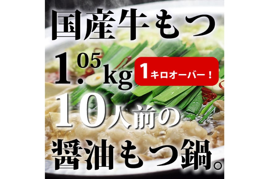 九州醤油もつ鍋 牛もつ 1.05kg 10人前 (九州醤油スープ付) [ベネフィス 福岡県 筑紫野市 21760846] もつ鍋 モツ鍋 もつ モツ しょうゆ 醤油 博多 福岡 国産 国産牛 ホルモン セット 本場 冷凍