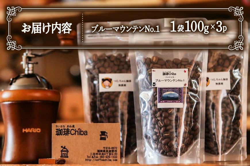 コーヒー豆 ブルーマウンテン 100g 3パック 計 300g [珈琲Chiba 福岡県 筑紫野市 21761418] コーヒー 珈琲 豆 珈琲豆 セット ブルーマウンテンNo.1 ブルマン 300g 豆のまま おいしい coffee bean beans メール便 メール便対応 チケット