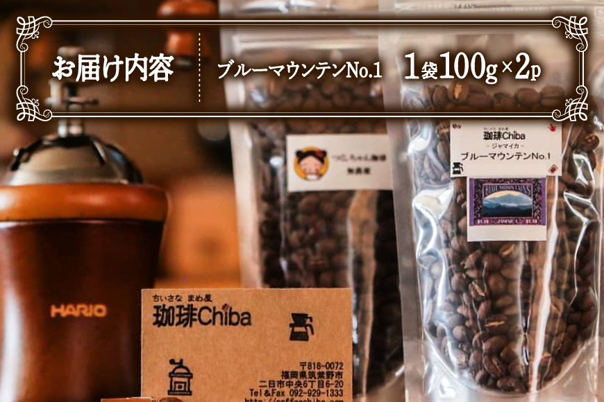 コーヒー豆 ブルーマウンテン 100g 2パック 計 200g [珈琲Chiba 福岡県 筑紫野市 21761419] コーヒー 珈琲 豆 珈琲豆 セット ブルーマウンテンNo.1 ブルマン 200g 豆のまま おいしい coffee bean beans メール便 メール便対応 チケット