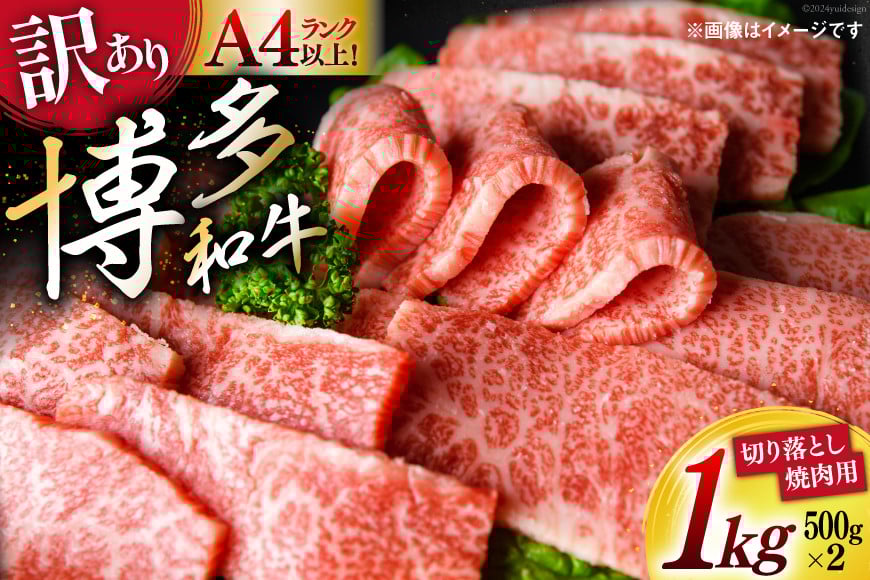 訳あり 博多和牛 A4～A5 切り落とし 焼肉 (肩ロース or バラ）500g×2 計1kg 化粧箱 / MEAT PLUS / 福岡県 筑紫野市 [21760470] 肉 牛肉 和牛 黒毛和牛 冷