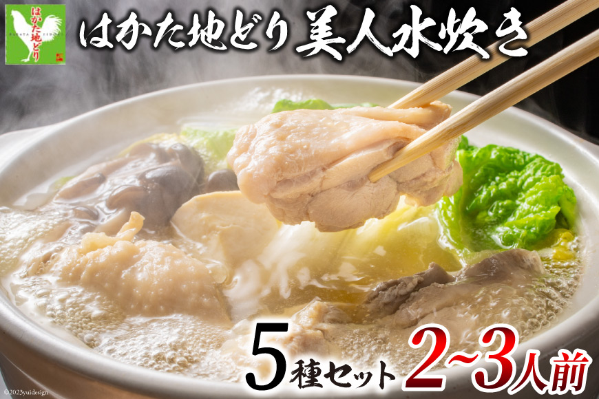 鍋 はかた地どり 美人水炊きセット 鶏肉2種 スープ 麺 コラーゲン 計5種 2～3人前 [MEAT PLUS 福岡県 筑紫野市 21760711] 水炊き 鶏 鶏肉 とり肉 鶏団子 博多 国産