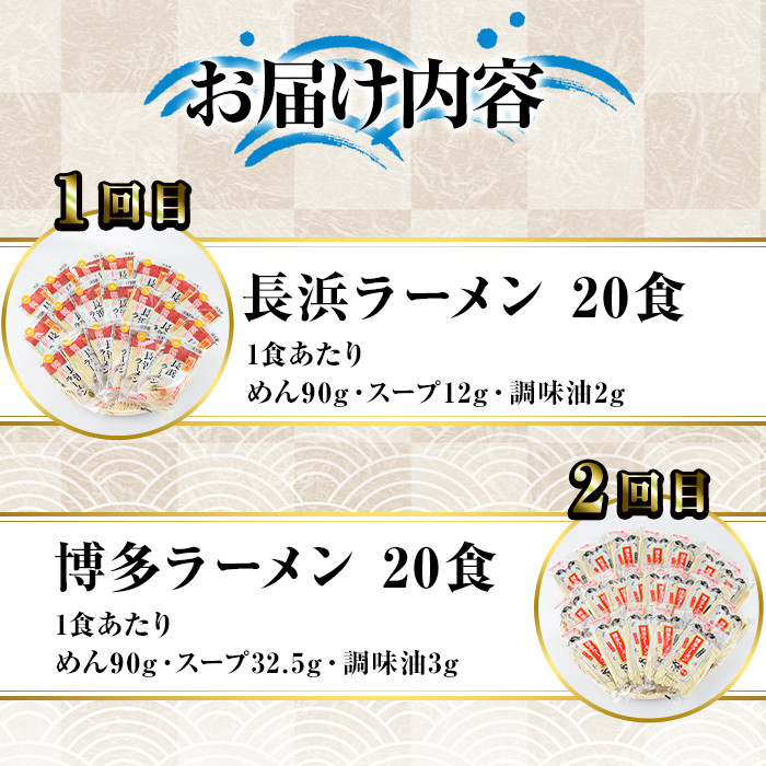 【ksg1378】＜定期便・全3回(連続)＞豚骨ラーメン食べ比べ(総量60食・20食×3回) ＜離島配送不可＞【マル五】