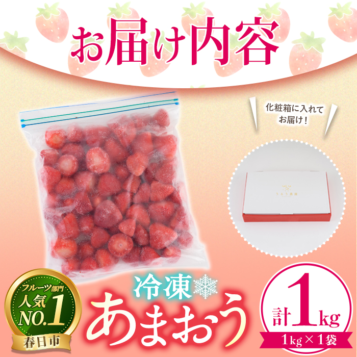 ＜先行予約受付中！2026年2月より順次発送＞ 冷凍あまおう (計1kg) いちご イチゴ 苺 あまおう 冷凍いちご 冷凍イチゴ 国産 福岡県 果物 フルーツ アイス ジャム 冷凍フルーツ ＜離島配送不可＞【ksg1785】【うるう農園】