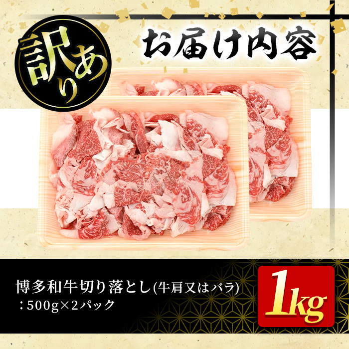 ＜訳あり＞博多和牛切り落とし(計1kg・500g×2P)牛肉 黒毛和牛 国産 化粧箱 贈答 ギフト プレゼント 小分け＜離島配送不可＞【ksg0290】【MEATPLUS】